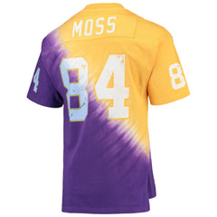 Randy Moss Minnesota Vikings Retired Player Name & Number Diagonal Tie-Dye V-Neck T-Shirt Gold/Purple - Mitchell & Ness