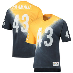 Troy Polamalu Pittsburgh Steelers Retired Player Name & Number Diagonal Tie-Dye V-Neck T-Shirt Gold/Black - Mitchell & Ness