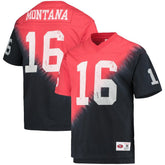 Joe Montana San Francisco 49ers Retired Player Name & Number Diagonal Tie-Dye V-Neck T-Shirt Black/Red - Mitchell & Ness