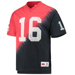 Joe Montana San Francisco 49ers Retired Player Name & Number Diagonal Tie-Dye V-Neck T-Shirt Black/Red - Mitchell & Ness