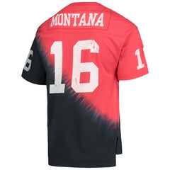 Joe Montana San Francisco 49ers Retired Player Name & Number Diagonal Tie-Dye V-Neck T-Shirt Black/Red - Mitchell & Ness