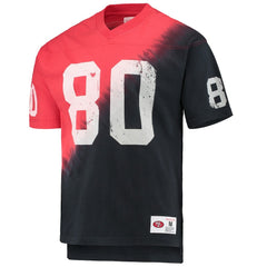 Jerry Rice San Francisco 49ers Retired Player Name & Number Diagonal Tie-Dye V-Neck T-Shirt Black/Red - Mitchell & Ness