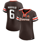 Baker Mayfield Cleveland Browns Women's Athena Name & Number Notch Neck T-Shirt Brown - Fanatics