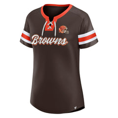Baker Mayfield Cleveland Browns Women's Athena Name & Number Notch Neck T-Shirt Brown - Fanatics