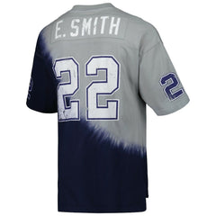 Emmitt Smith Dallas Cowboys Retired Player Name & Number Diagonal Tie-Dye V-Neck T-Shirt Navy/Gray - Mitchell & Ness