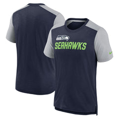 Seattle Seahawks Color Block Team Name T-Shirt Heathered College Navy/Heathered Gray - Nike