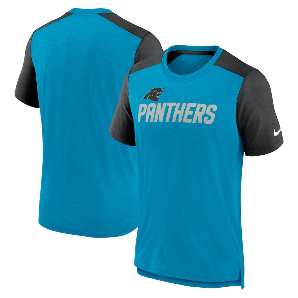 Carolina Panthers Color Block Team Name T-Shirt Heathered Blue/Heathered Black - Nike
