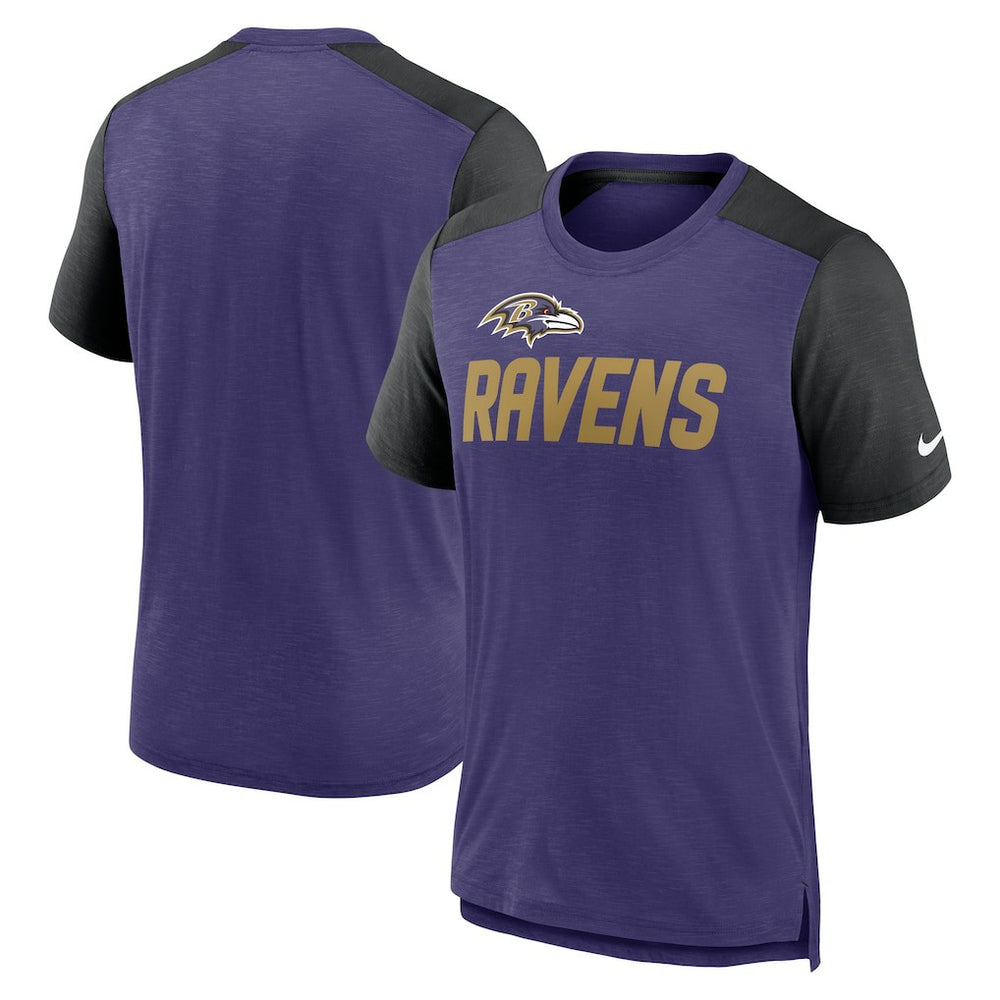Baltimore Ravens Color Block Team Name T-Shirt Heathered Purple/Heathered Black - Nike