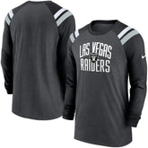 Las Vegas Raiders Tri-Blend Raglan Athletic Long Sleeve Fashion T-Shirt Heathered Charcoal/Black - Nike