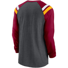 Washington Commanders Tri-Blend Raglan Athletic Long Sleeve Fashion T-Shirt Heathered Charcoal/Burgundy - Nike