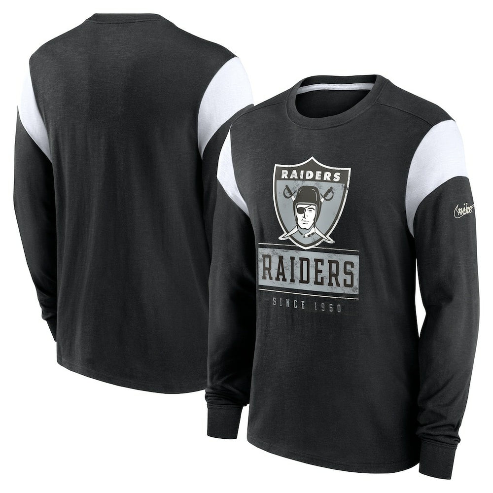 Oakland Raiders Rewind Playback Helmet Long Sleeve T-Shirt Heather Black - Nike