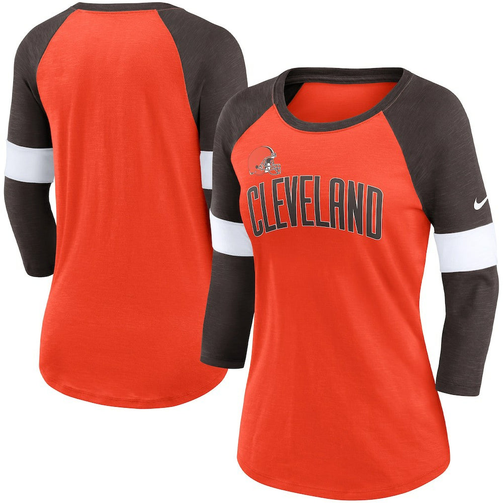 Cleveland Browns Women's Football Pride Slub 3/4 Raglan Sleeve T-Shirt Heathered Orange/Brown - Nike