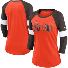 Cleveland Browns Women's Football Pride Slub 3/4 Raglan Sleeve T-Shirt Heathered Orange/Brown - Nike