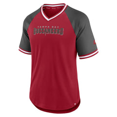 Tampa Bay Buccaneers Second Wind Raglan V-Neck T-Shirt Red/Pewter - Fanatics
