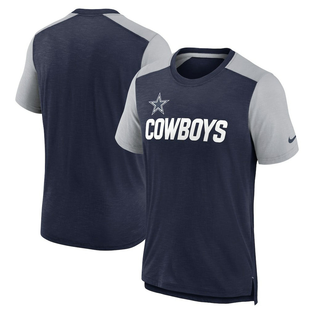 Dallas Cowboys Color Block Team Name T-Shirt Heathered Navy/Heathered Gray - Nike
