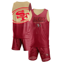San Francisco 49ers FOCO Colorblock Mesh V-Neck & Shorts Set Scarlet - NFL