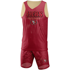 San Francisco 49ers FOCO Colorblock Mesh V-Neck & Shorts Set Scarlet - NFL