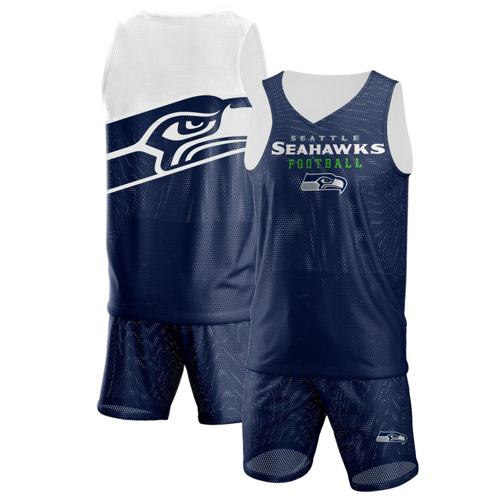 Seattle Seahawks FOCO Colorblock Mesh V-Neck & Shorts Set College Navy - NFL