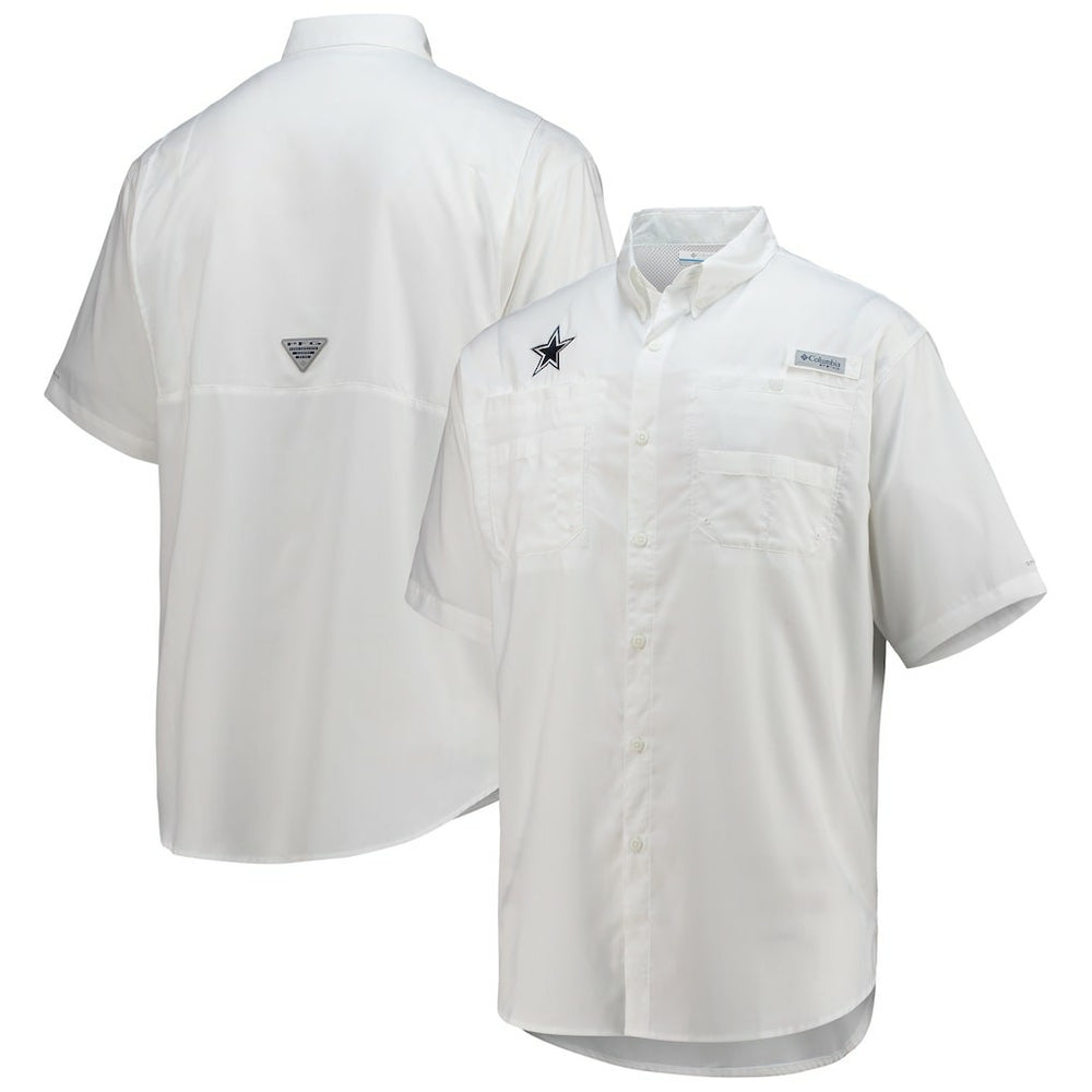 Dallas Cowboys Tamiami Omni-Shade Button-Down Short Sleeve Shirt White - Columbia