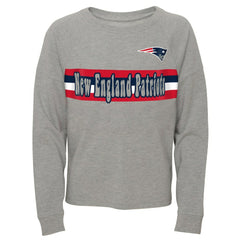 New England Patriots Juniors All Striped Up Raglan Long Sleeve T-Shirt Heathered Gray - NFL