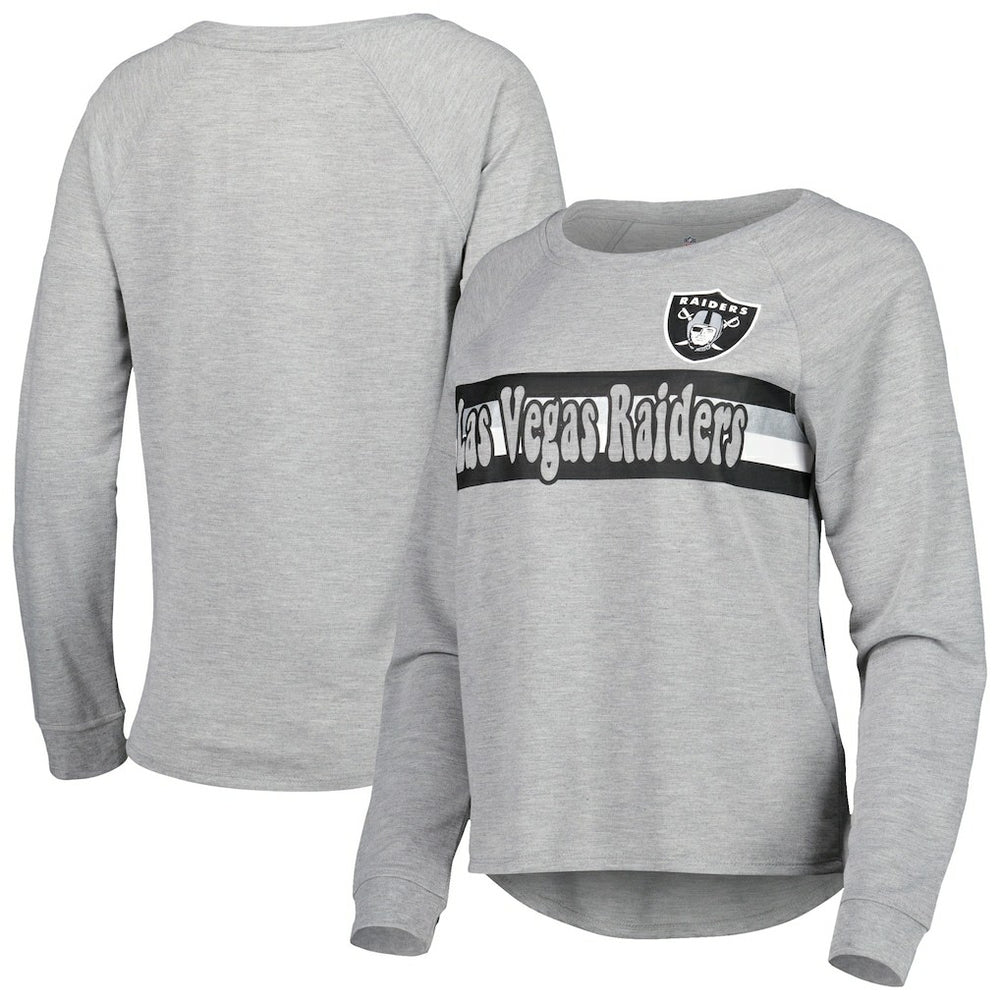 Las Vegas Raiders Juniors All Striped Up Raglan Long Sleeve T-Shirt Heathered Gray - NFL