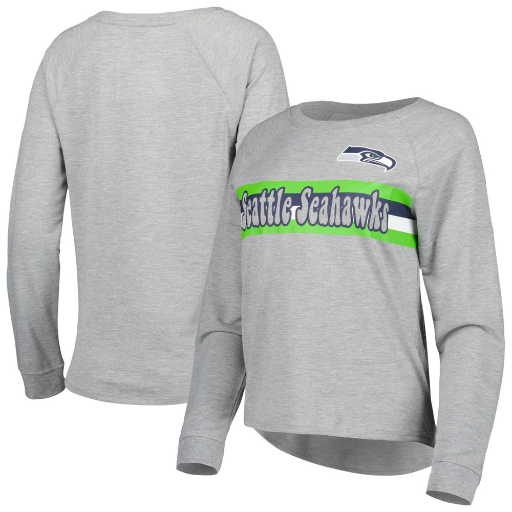 Seattle Seahawks Juniors All Striped Up Raglan Long Sleeve T-Shirt Heathered Gray - NFL