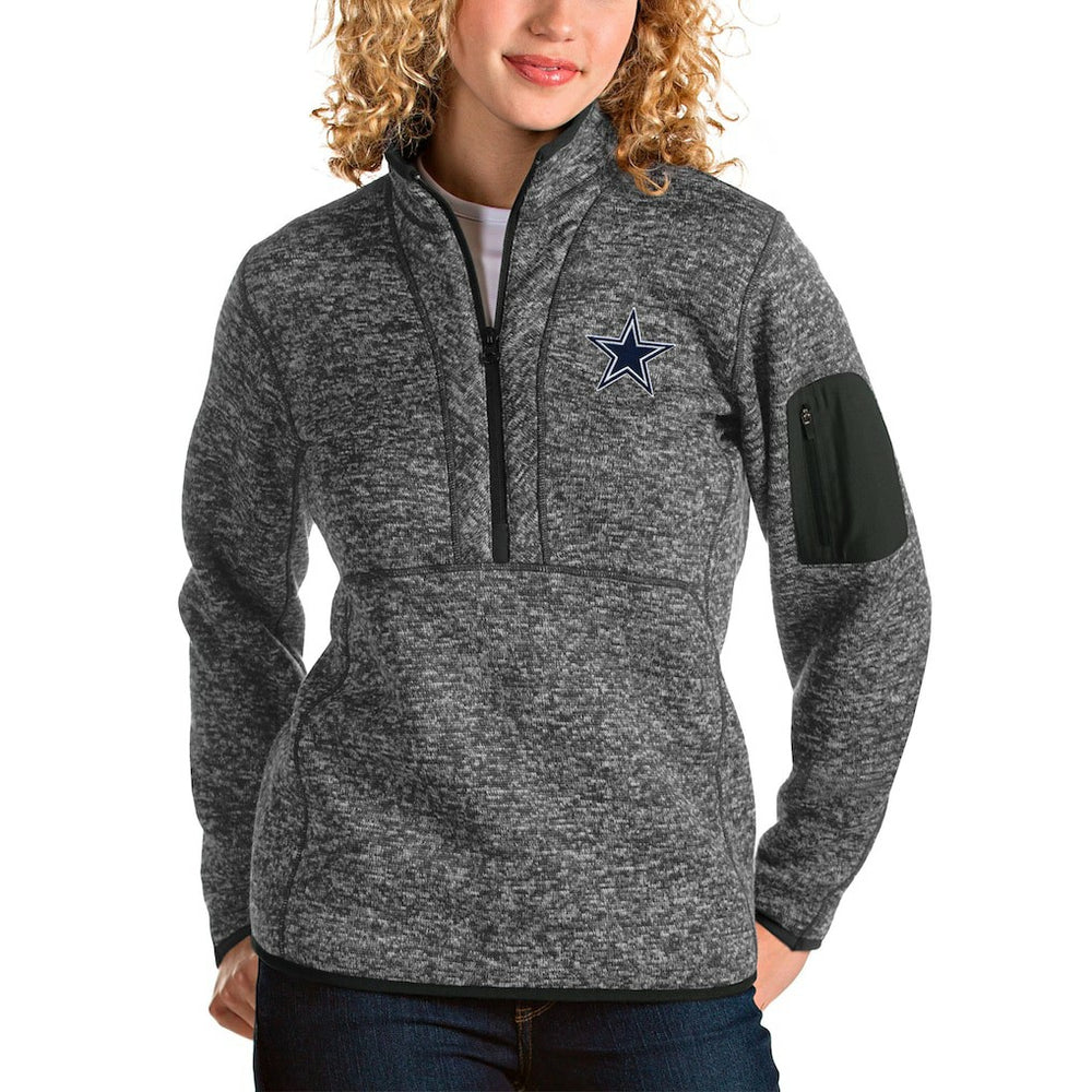 Dallas Cowboys Antigua Women's Fortune Half-Zip Pullover Jacket Heathered Charcoal - NFL