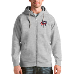 Columbus Blue Jackets - Antigua Logo Victory Full-Zip Hoodie Heathered Gray