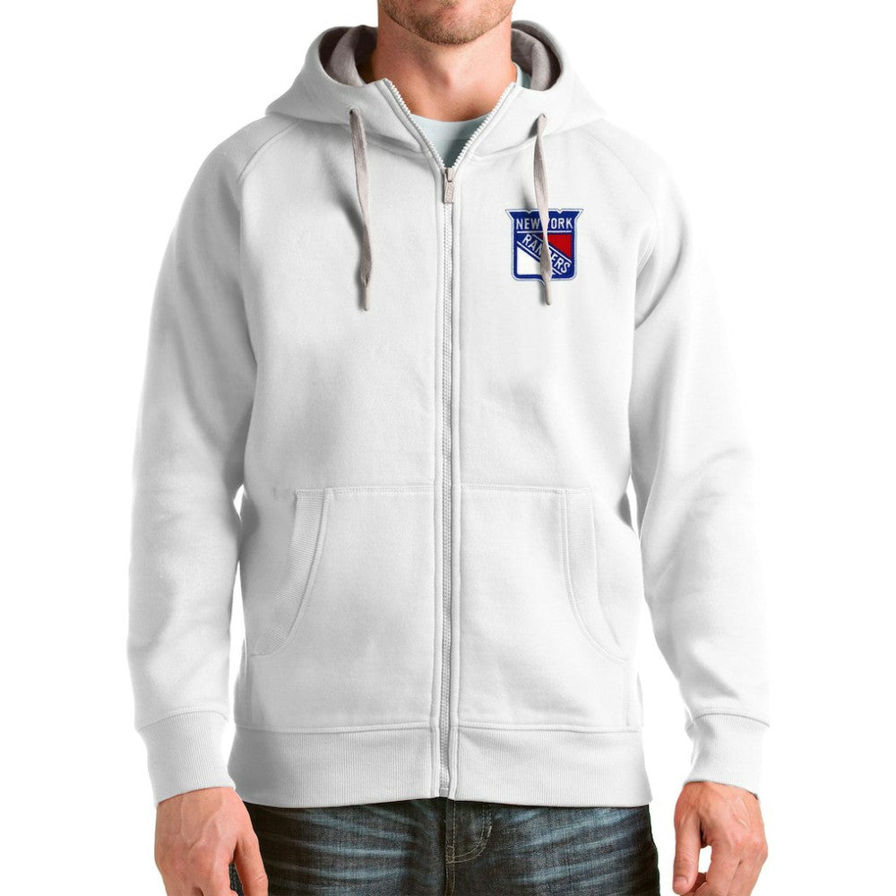 New York Rangers Antigua Logo Victory Full-Zip Hoodie White