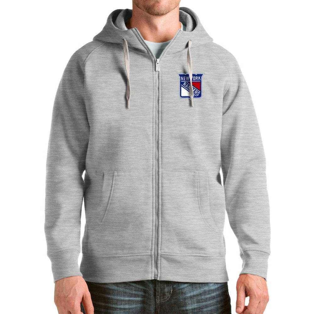 New York Rangers Antigua Logo Victory Full-Zip Hoodie Heathered Gray