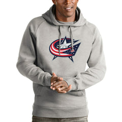 Columbus Blue Jackets - Antigua Logo Victory Pullover Hoodie Heathered Gray