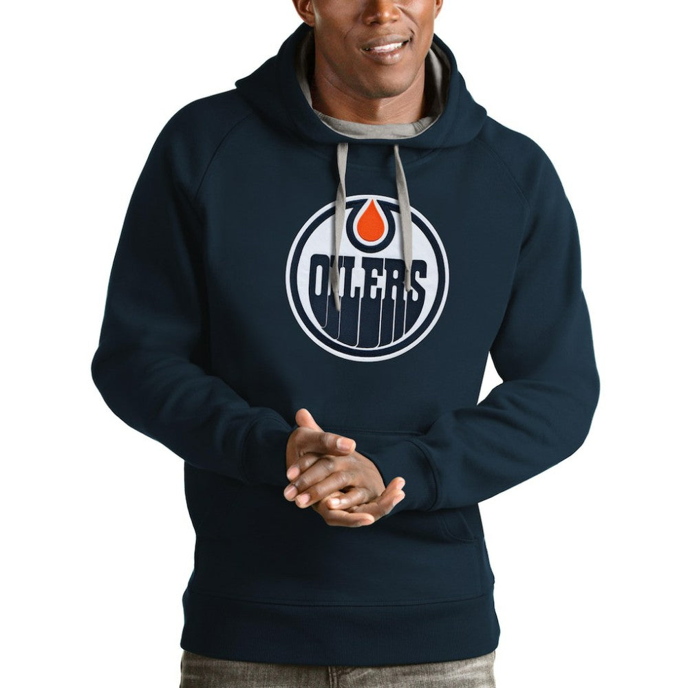 Edmonton Oilers - Antigua Logo Victory Pullover Hoodie Navy