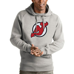 New Jersey Devils - Antigua Logo Victory Pullover Hoodie Heathered Gray