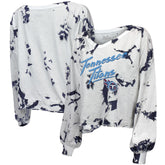 Tennessee Titans Majestic Threads Women's Off-Shoulder Tie-Dye V-Neck Long Sleeve T-Shirt White/Navy - NFL