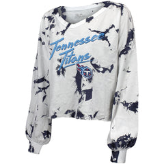 Tennessee Titans Majestic Threads Women's Off-Shoulder Tie-Dye V-Neck Long Sleeve T-Shirt White/Navy - NFL