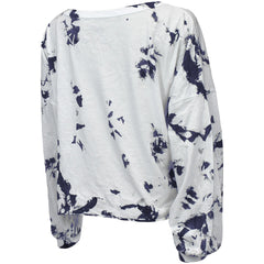 Tennessee Titans Majestic Threads Women's Off-Shoulder Tie-Dye V-Neck Long Sleeve T-Shirt White/Navy - NFL