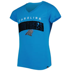 Carolina Panthers New Era Girls Youth Reverse Sequin Wordmark V-Neck T-Shirt Blue - NFL