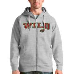 Minnesota Wild - Antigua Wordmark Victory Full-Zip Hoodie Heathered Gray