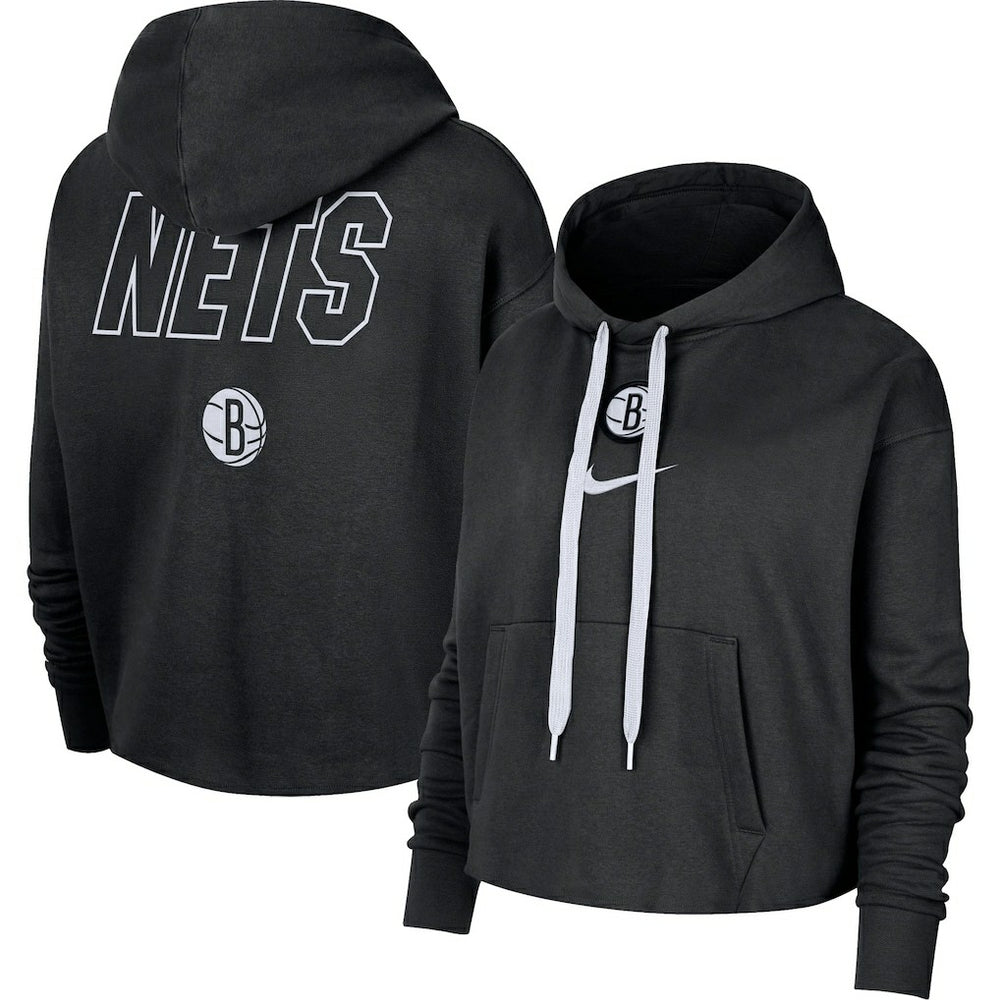 Nike - Brooklyn Nets Women's Courtside Cropped Pullover Hoodie - Black