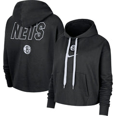 Nike - Brooklyn Nets Women's Courtside Cropped Pullover Hoodie - Black