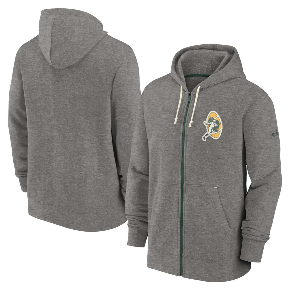 Green Bay Packers Historic Lifestyle Full-Zip Hoodie Heather Charcoal - Nike