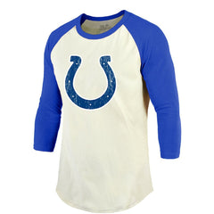 Jonathan Taylor Indianapolis Colts Majestic Threads Vintage Player Name & Number Raglan 3/4-Sleeve T-Shirt Cream/Royal - NFL