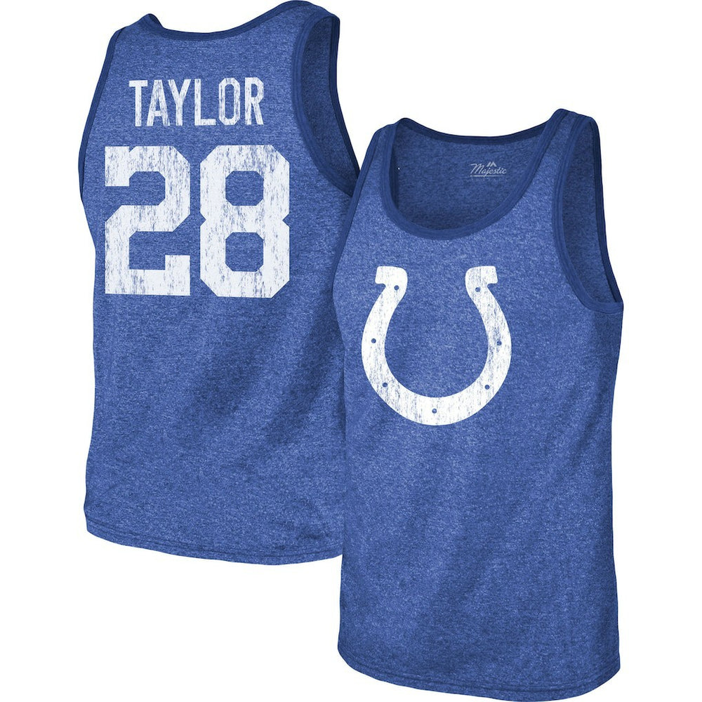 Jonathan Taylor Indianapolis Colts Majestic Threads Player Name & Number Tri-Blend Tank Top Heathered Royal - NFL