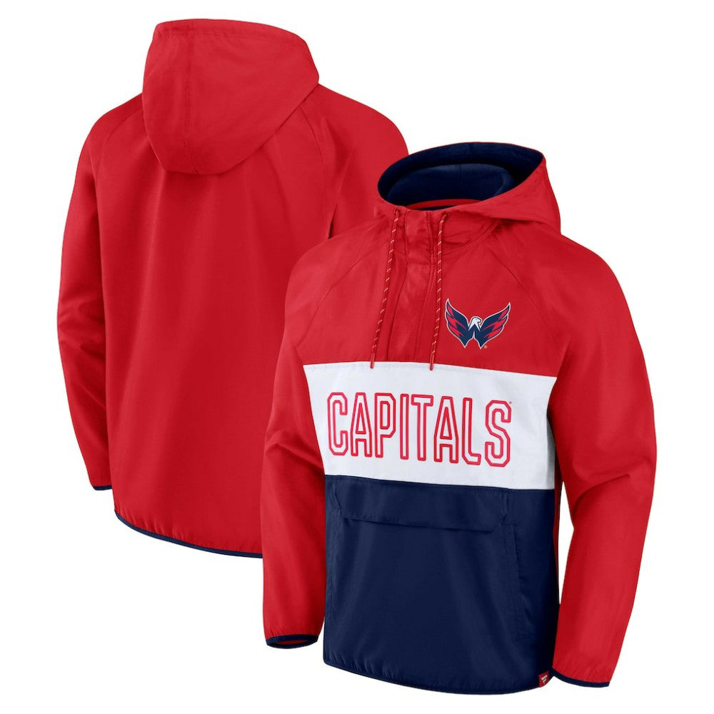 Washington Capitals Fanatics Backhand Shooter Defender Anorak Raglan Hoodie Quarter-Zip Jacket Red/Navy
