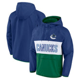 Vancouver Canucks - Fanatics Backhand Shooter Defender Anorak Raglan Hoodie Quarter-Zip Jacket Blue/Green