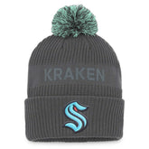 Seattle Kraken Fanatics Authentic Pro Home Ice Cuffed Knit Hat with Pom Charcoal