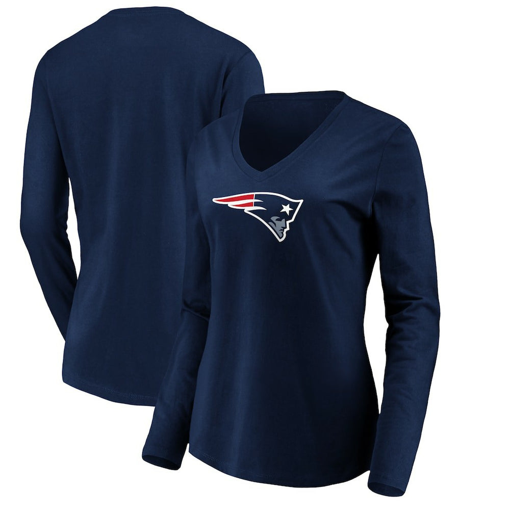 New England Patriots Women's Primary Team Logo Long Sleeve V-Neck T-Shirt Navy - NFL