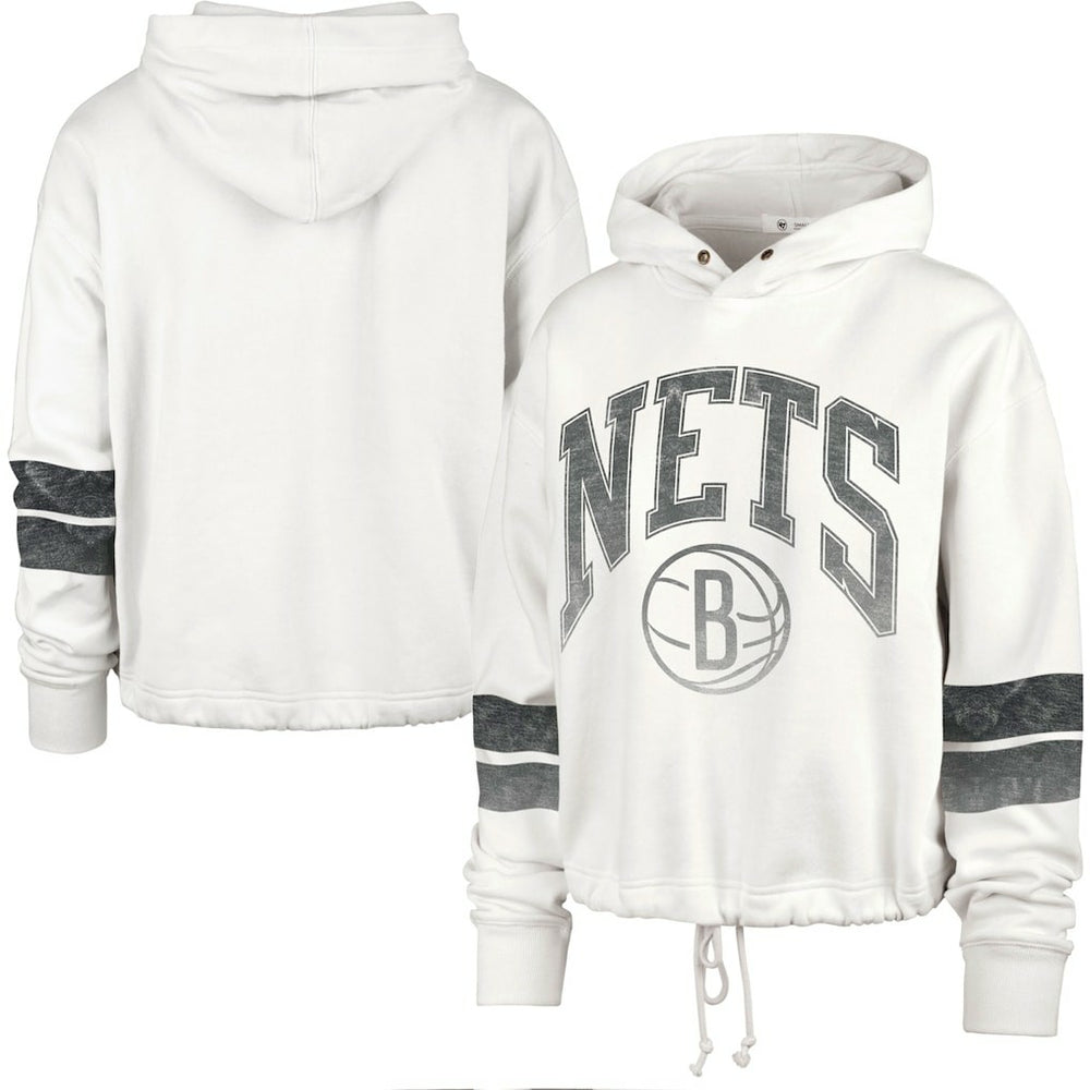 47 brand - Brooklyn Nets '47 Women's Emerson Stripe Cropped Pullover Hoodie - Cream
