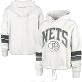 47 brand - Brooklyn Nets '47 Women's Emerson Stripe Cropped Pullover Hoodie - Cream
