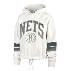 47 brand - Brooklyn Nets '47 Women's Emerson Stripe Cropped Pullover Hoodie - Cream